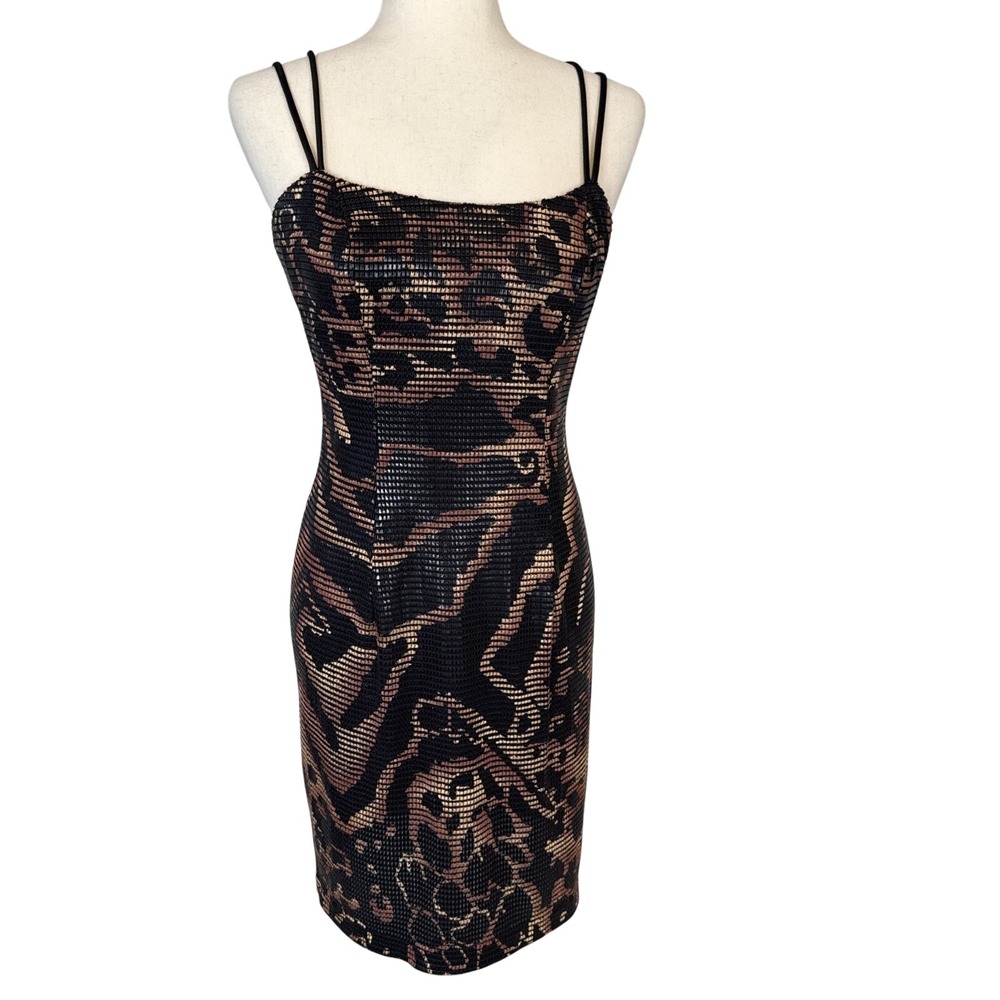 Janine Vintage Animal Print Python Paillettes Sheath Dress Size S Strappy Back
